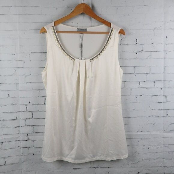 JOSEPH A CREAM SLEEELESS ROUND NECK TOP WITH BEADED DETAIL SIZE LARGE NWT - Picture 1 of 8